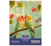 Jigsaw Puzzles for Adults 1000 Piece Lovebirds on Branch with Hearts Puzzle for Adults Brain Teaser Game Enhance Memory Fun at Home Activities, 70x50cm/1000pcs