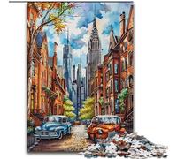 Jigsaw Puzzles for Adults 1000 Piece Lovely City Landscape in Watercolour Puzzle Interactive Family Game, Ideal, Family Activity Game (size 50x75cm)