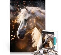 Jigsaw Puzzles for Adults 1000 Piece “magic friesian white horse” Made of wood，for ages 14 and over Challenging To Complete But Fun And Humorous great gift。size：50x75cm/14.96x20.47inch