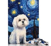 Jigsaw Puzzles for Adults 1000 Piece Maltese Dog Starry Night Woodenboard Puzzles for Adults Funny 1000pcs (75x50cm)