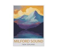 Jigsaw Puzzles for Adults 1000 Piece，Milford Sound New Zealand Vintage Travel Poster，Educational Games Brain Challenge Jigsaw Puzzles for Adult Kids（75x50cm）-BH26