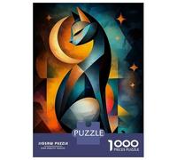 Jigsaw Puzzles for Adults 1000 Piece Modern Cubism Cat And Moon - Abstract Geometric Feline Art Puzzle for Adults Brain Teaser Game Enhance Memory Fun at Home Activities, 52x38cm/1000pcs