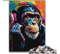 Jigsaw Puzzles for Adults, 1000 Piece Monkey Listening to Music Jigsaw Puzzles Made of Wood, Teenager Stress Reduction Cool Unique Gift for Family 1000pcs(50x75cm)