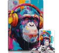 Jigsaw Puzzles for Adults 1000 Piece Monkey with Headphones Adult Puzzles,Toys Educational Games Stress Relieving Unique Birthday And Gifts 38x26cm