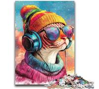 Jigsaw Puzzles for Adults 1000 Piece Music Cat Help The Brain Exercise Addictive Toys to Cultivate Patience Artists Collection, Fine Art 26x38cm