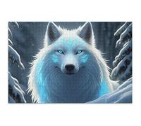 Jigsaw Puzzles for Adults 1000 Piece Mystical White Wolf Blue Fun Silly Landscape Puzzle Art Decor Painting, 29.5x19.7 Inch