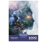 Jigsaw Puzzles for Adults 1000 Piece Nature's Harmony A Woman's Profile with Waterfall And Flowers Puzzles for Adults Relaxing Games A Work of Art Fun Activities at Home 52x38cm/1000pcs