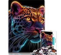 Jigsaw Puzzles for Adults 1000 Piece Neon Leopard Puzzles,Staycation Kill Time with Matching Poster And Trivia Sheet 26x38cm