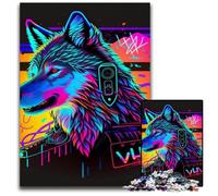 Jigsaw Puzzles for Adults 1000 Piece Neon Wolf Jigsaw Puzzles Colorful Home Decor & Interactive Family Game, 50x75CM/19.68x29.52inch