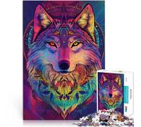 Jigsaw Puzzles for Adults 1000 Piece Neon Wolf Made of wood Suitable for ages 14 and up Difficult to complete but fun and humorous Birthday gift。size：50x75cm/19.68x29.52inch