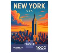 Jigsaw Puzzles for Adults 1000 Piece New York Travel Poster - Empire State Building Wall Art, Vintage NYC Skyline Print Puzzles for Adults Relaxing Games A Work of Art Fun Activities at Home 38x26cm/1