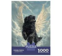 Jigsaw Puzzles for Adults 1000 Piece Newfoundland Dog with Angel Wings Gentle Giant Memorial Print Black Dog with Wings Puzzle for Adults Brain Teaser Game Presents for Women Fun Activities at Home