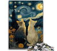 Jigsaw Puzzles for Adults 1000 Piece Night Sky Cat Stress Reliever Difficult Challenge Every Piece Is Unique - Challenging Family Fun Game 26x38cm