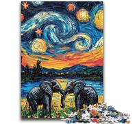 Jigsaw Puzzles for Adults 1000 Piece Night Sky Elephant Artistic Wall Decor & Birthday Gift Idea for Friends, Home Office 26x38cm