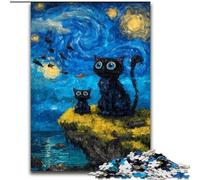 Jigsaw Puzzles for Adults 1000 Piece Night Sky Van Gogh's Cat Made of Wood, Unique DIY Home Decor Gift Idea size 50X75CM Birthday Party for Men Women