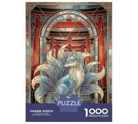 Jigsaw Puzzles for Adults 1000 Piece Nine-Tailed Fox Stained Glass Art Jigsaw Relax Games Wall Decoration Deal As Gifts for The Whole Family 38x26cm/1000pcs