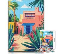 Jigsaw Puzzles for Adults 1000 Piece North African Village Afternoon Minimalist Art Challenging Game Toys Presents for Women Birthday Gifts Size 38x52cm