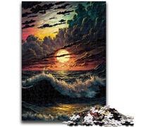 Jigsaw Puzzles for Adults 1000 Piece Ocean Sunset Oil Painting for And 14 Years And over Interesting Stress Reduction Gifts for Friends And Family 38x26cm
