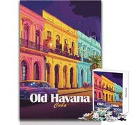 Jigsaw Puzzles for Adults 1000 Piece Old Havana Cuba Street Scene Challenging Game Toys Presents for Women Birthday Gifts Size 38x26cm