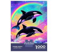 Jigsaw Puzzles for Adults 1000 Piece Orcas Rainbow Watercolor Adult Jigsaw Puzzle Anti-Stress Toys Home Decoration Challenging Game Gifts 52x38cm/1000pcs