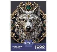 Jigsaw Puzzles for Adults 1000 Piece Ornate Wolf Head with Emeralds Jigsaws for Adults Anti-Stress Toys Birthday Present Unique Birthday And Gifts 52x38cm/1000pcs