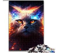 Jigsaw Puzzles for Adults 1000 Piece Paint Fire Cat Face Made of Wood, Fun Present & Activity for Home 50x75cm Birthday Party for Men Women