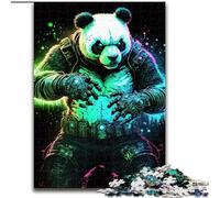 Jigsaw Puzzles for Adults 1000 Piece Panda Neon Made of Wood, Unique DIY Home Decor Gift Idea 50x75cm Birthday Party for Men Women