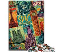 Jigsaw Puzzles for Adults 1000 Piece Paris Stamp Collage Artistic Wall Decor & Birthday Gift Idea for Friends, Home Office 26x38cm