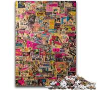 Jigsaw Puzzles for Adults 1000 Piece Paris Stamp Collage Educational Games Home Decoration Educational Game for Birthday, Chrismas 26x38cm