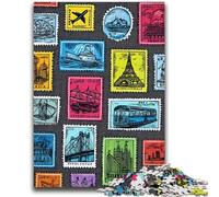 Jigsaw Puzzles for Adults 1000 Piece Paris Stamps Educational Games Educational Game for Birthday, Chrismas for And Age 14 50x75cm