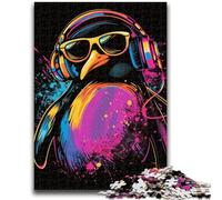 Jigsaw Puzzles for Adults 1000 Piece Penguin with Headphones 1000 Pieces for Teenagers,Educational Toy Funny Family Games Unique Home Decor (38x26cm)