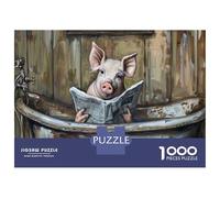 Jigsaw Puzzles for Adults 1000 Piece Pig Reading Newspaper in Bathtub Puzzle for Adults Relaxing Games Hand Speed Race Fun Activities at Home 52x38cm/1000pcs