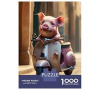 Jigsaw Puzzles for Adults 1000 Piece Piglet Riding Scooter Puzzle for Adults Brain Teaser Game Presents for Women Fun Activities at Home 38x26cm/1000pcs
