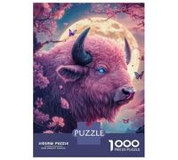 Jigsaw Puzzles for Adults 1000 Piece Pink Bison Moonlight Puzzles for Adults Hands-on Game Stress Reliever Stress Reduction Gifts 38x26cm/1000pcs