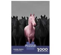 Jigsaw Puzzles for Adults 1000 Piece Pink Horse Among Black Horses Puzzles for Adults Relax Games Pattern Assembly Christmas Birthday Gifts 38x26cm/1000pcs