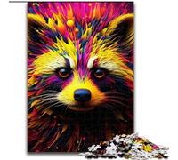 Jigsaw Puzzles for Adults 1000 Piece Pink Raccoon Made of Wood, for Ages 14+ 50x75cm Brain-Challenging DIY Decorative Game, Family Interactive Toy
