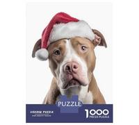 Jigsaw Puzzles for Adults 1000 Piece Pitbull Dog with Santa Hat Portrait Puzzle for Adults Brain Teaser Game Enhance Memory Fun at Home Activities, 70x50cm/1000pcs