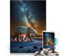 Jigsaw Puzzles for Adults 1000 Piece Polar Bear Under Stars Made of cardboard for and 14 years and over Hand Speed Race Christmas Birthday Gifts 。size：26x38cm/10.24x14.96inch