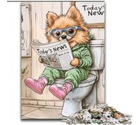 Jigsaw Puzzles for Adults 1000 Piece Pomeranian Go Toilet Made of Wood, for Ages 14+ 50x75cm Brain-Challenging DIY Decorative Game, Family Interactive Toy