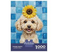 Jigsaw Puzzles for Adults 1000 Piece Poodle with Sunflower Hat Puzzle for Adults Relaxing Games Hand Speed Race Fun Activities at Home 38x26cm/1000pcs