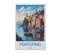 Jigsaw Puzzles for Adults 1000 Piece，Portofino Italy Vintage Travel Poster，Classic Puzzle Teens Boys Girls Puzzles for DIY Intellective Educational Game, Gift Home Decor（38x26cm）-E93