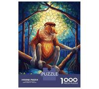 Jigsaw Puzzles for Adults 1000 Piece Proboscis Monkey Stained Glass Illustration Puzzle for Adults Brain Teaser Game Enhance Memory Fun at Home Activities, 70x50cm/1000pcs