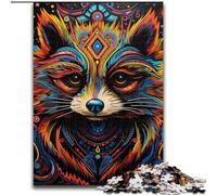 Jigsaw Puzzles for Adults 1000 Piece Psychedelic Animal Raccoon Made of Wood, Fun Present & Activity for Home 50x75cm for Birthdays, Holidays, And Special Occasions