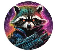 Jigsaw Puzzles for Adults 1000 Piece Psychedelic Animal Raccoon Round Cardboard Jigsaw Challenging Brain Teaser for Teenagers,Perfect for Home Decor Or Gift (67.5x67.5cm)