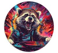 Jigsaw Puzzles for Adults 1000 Piece Psychedelic Animal Raccoon Round Jigsaw Puzzles Develops Hand-Eye Coordination Skills,Perfect for Birthday Gifts (67.5x67.5cm)