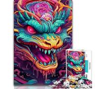 Jigsaw Puzzles for Adults 1000 Piece Psychedelic Art Dragon,Challenging Difficult with Fully Interlocking Randomly Shaped Pieces 38x26cm