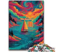 Jigsaw Puzzles for Adults 1000 Piece Psychedelic Boat Artistic Wall Decor & Birthday Gift Idea for Friends, Home Office 50x75cm