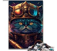 Jigsaw Puzzles for Adults 1000 Piece Psychedelic Cat Warrior Made of Wood, for Ages 14+ 50x75cm Brain-Challenging DIY Decorative Game, Family Interactive Toy