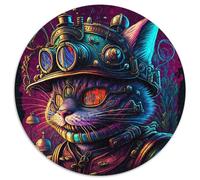 Jigsaw Puzzles for Adults, 1000 Piece Psychedelic Cat Warrior Paper Round Jigsaw Puzzles DIY Decoration Brain Challenging 67.5x67.5cm