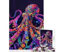 Jigsaw Puzzles for Adults 1000 Piece Psychedelic Neon Octopus Educational Game Learning Educational Home Decoration Toys Unique Birthday And Xmas Gifts (50X75cm)